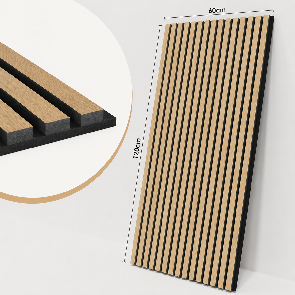 Panneau acoustique mural 60 x 120 cm – Double épaisseur, chêne naturel, gris ou anthracite - lot de 4