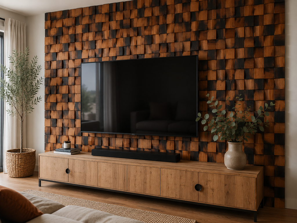 Panneau Mosaïque en Bois | Ember | 30×30 cm | Carrelage en bois