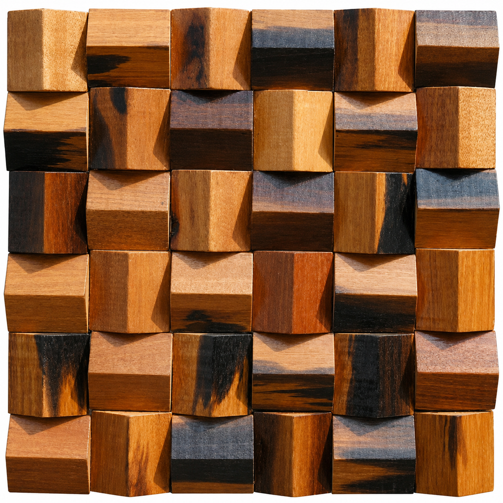 Panneau Mosaïque en Bois | Ember | 30×30 cm | Carrelage en bois