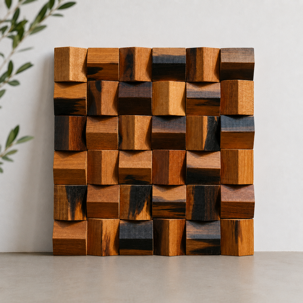 Panneau Mosaïque en Bois | Ember | 30×30 cm | Carrelage en bois