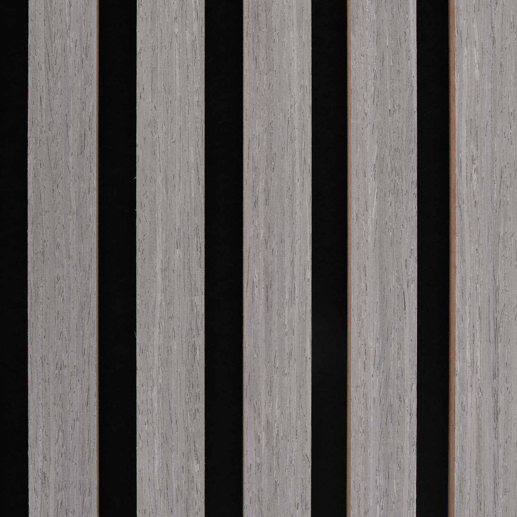 Panneau acoustique mural chêne gris – Lattes sur feutre noir 60,5 x 60 cm - lot de 2