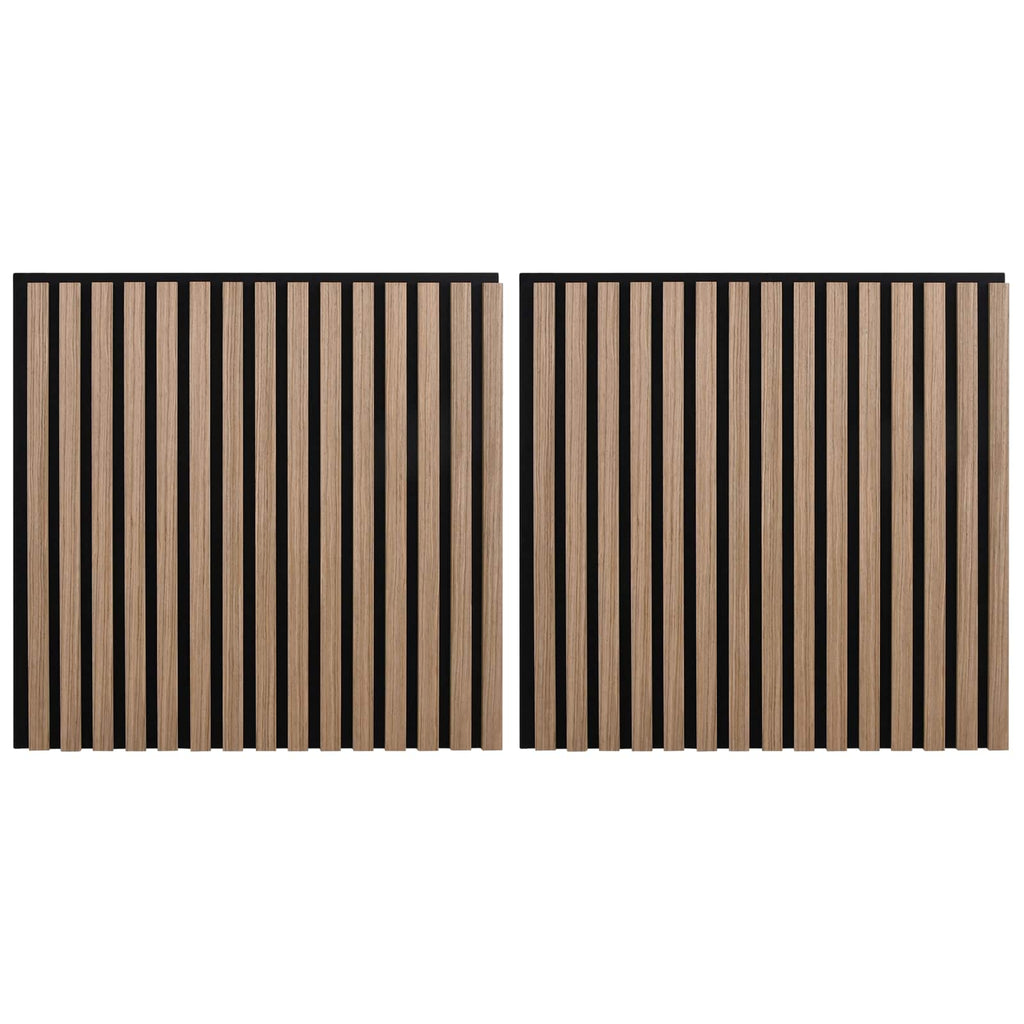 Panneau acoustique mural chêne brun – Lattes sur feutre noir 60,5 x 60 cm - lot de 2