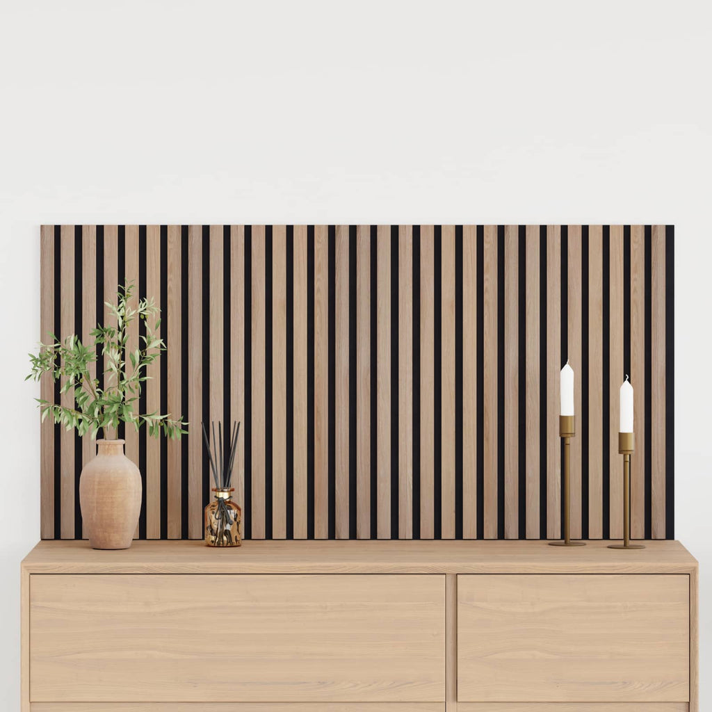 Panneau acoustique mural chêne brun – Lattes sur feutre noir 60,5 x 60 cm - lot de 2