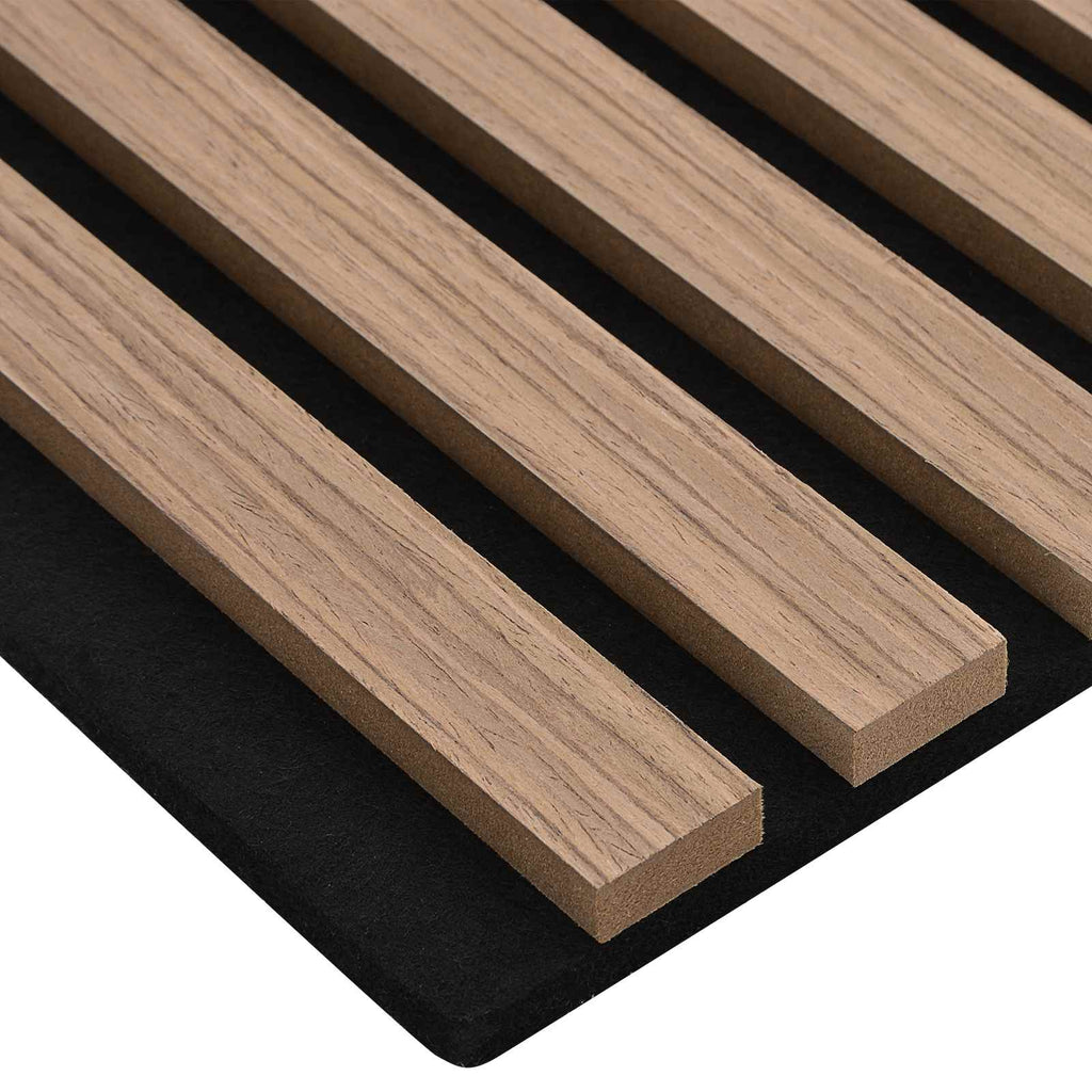Panneau acoustique mural chêne brun – Lattes sur feutre noir 60,5 x 60 cm - lot de 2