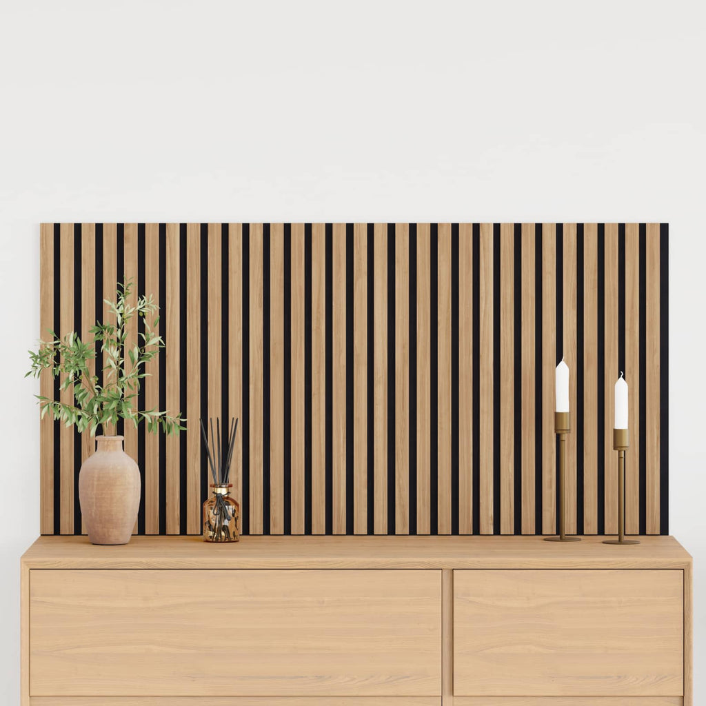 Panneau acoustique mural chêne naturel – Lattes sur feutre noir 60,5 x 60 cm - lot de 2