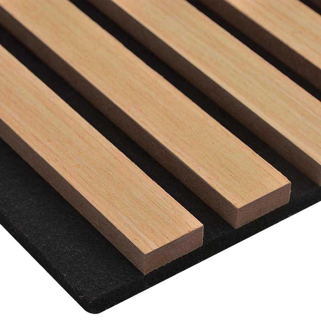 Panneau acoustique mural chêne naturel – Lattes sur feutre noir 60,5 x 60 cm - lot de 2