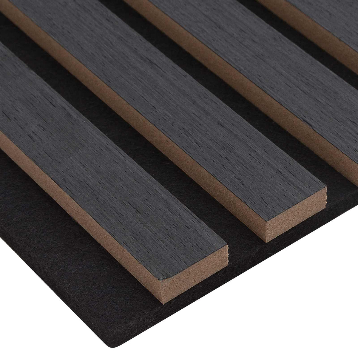 Panneau acoustique mural chêne anthracite – Lattes sur feutre noir 60,5 x 60 cm - lot de 8