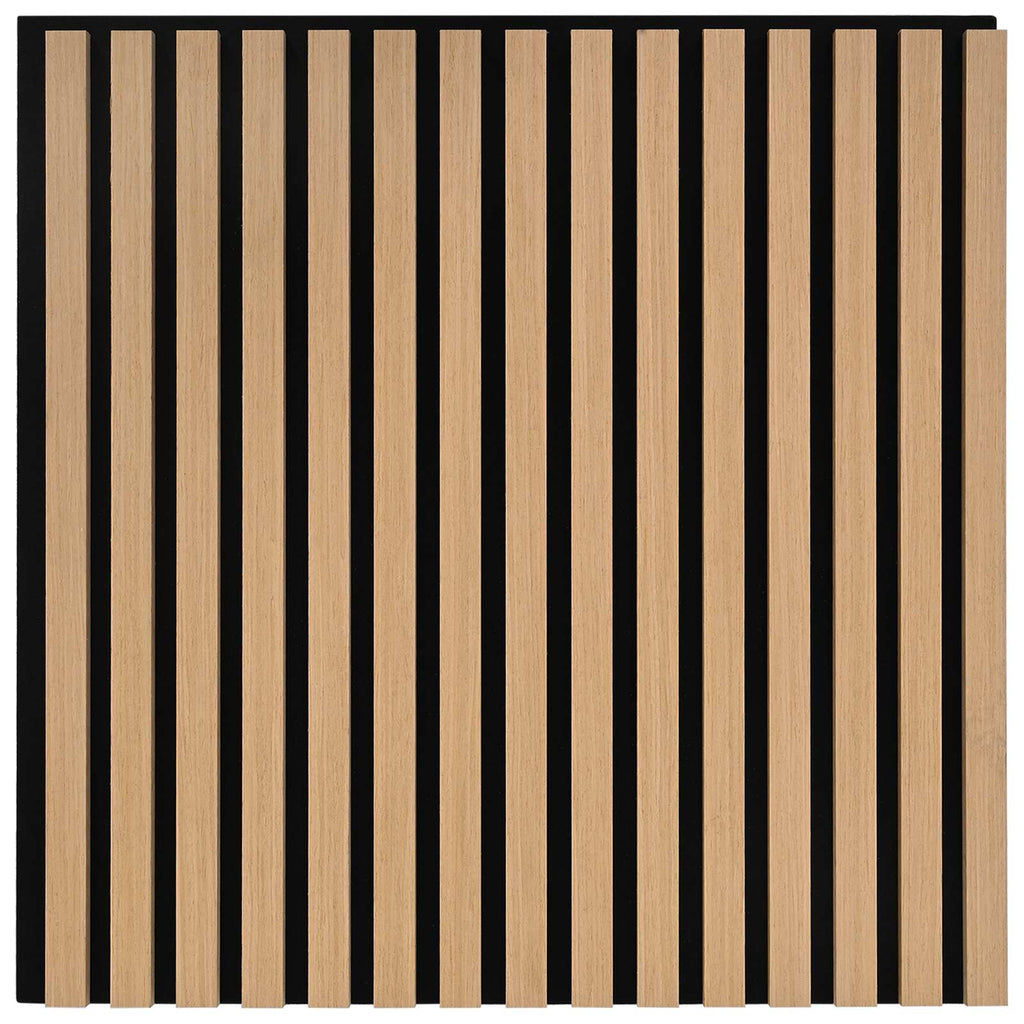 Panneau acoustique mural chêne naturel – Lattes sur feutre noir 60,5 x 60 cm - Lot de 8