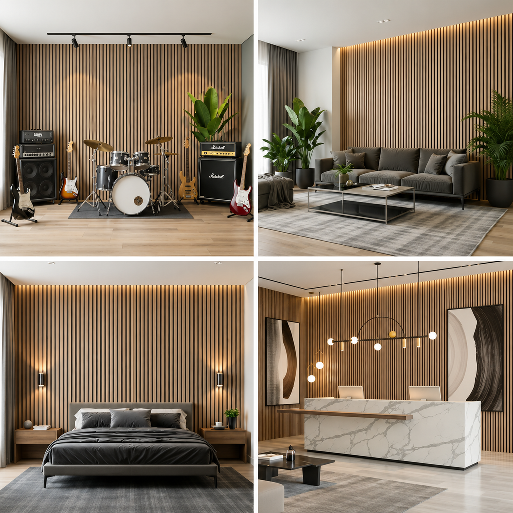 Panneau acoustique mural 60 x 120 cm – Double épaisseur, chêne naturel, gris ou anthracite - lot de 4
