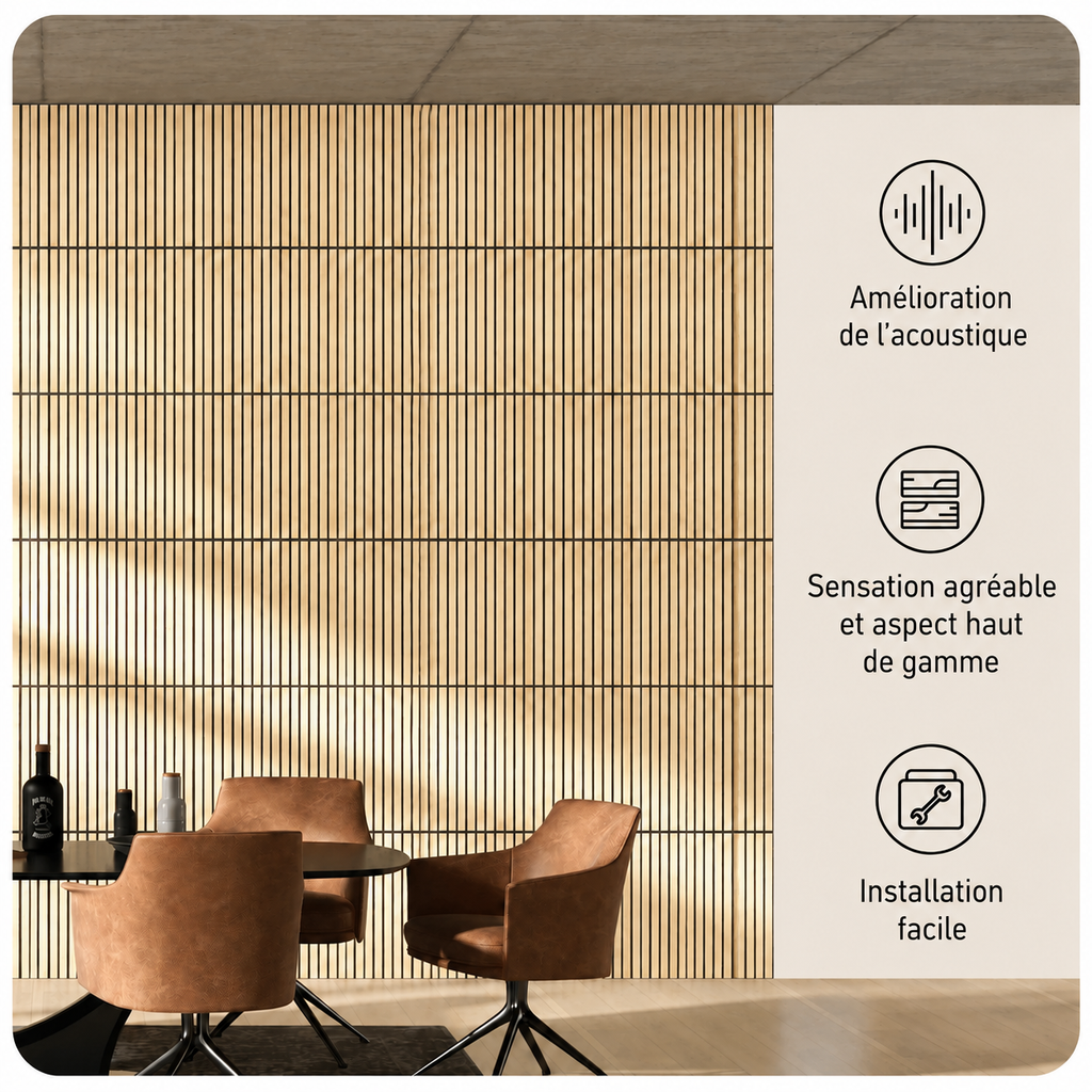 Panneau acoustique mural chêne naturel 60 x 60 cm – Double épaisseur - lot de 4