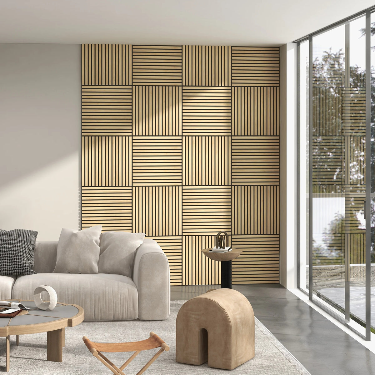Panneau acoustique mural chêne naturel 60 x 60 cm – Double épaisseur - lot de 4